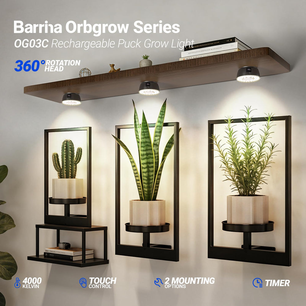 Barrina Puck Grow Light side view showing USB Type-C charging port