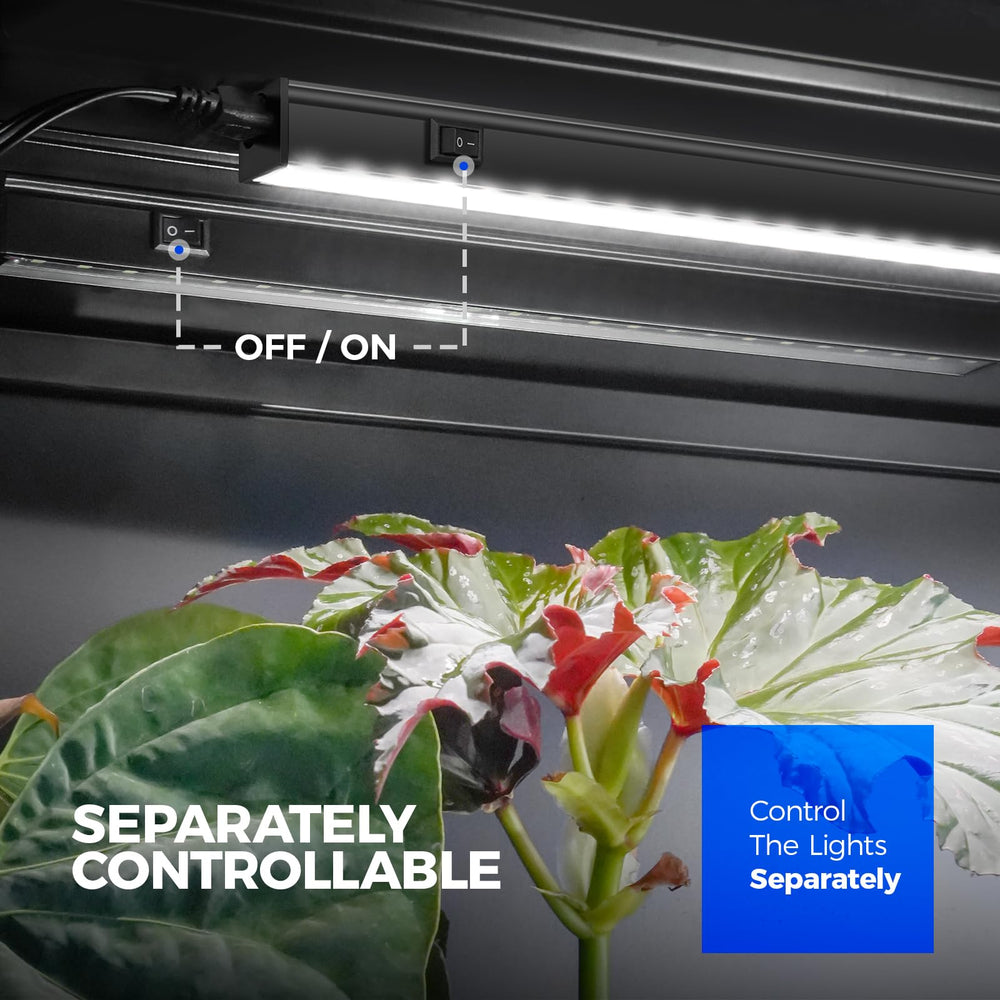 Barrina T5 LED Grow Light 1FT connected to power cord with ON/OFF switch