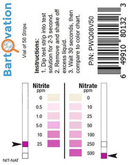Bartovation Nitrite Nitrate Test Strips displayed with a water sample