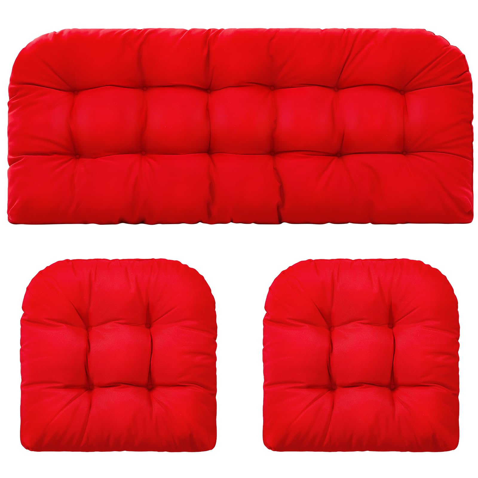 Barydat 3 Pack Wicker Cushion set, red cushions with tufted design