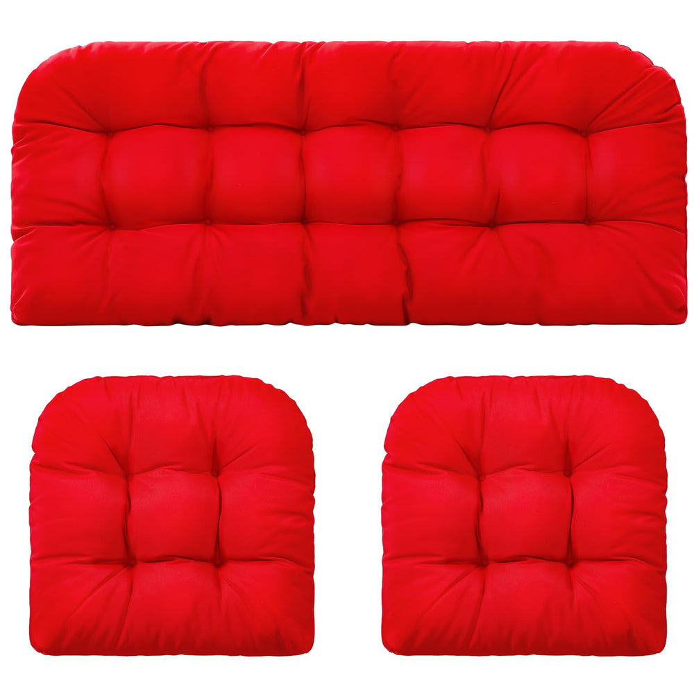 Barydat 3 Pack Wicker Cushion set, red cushions with tufted design