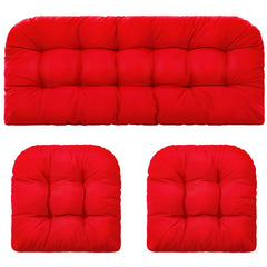 Barydat 3 Pack Wicker Cushion set, red cushions with tufted design