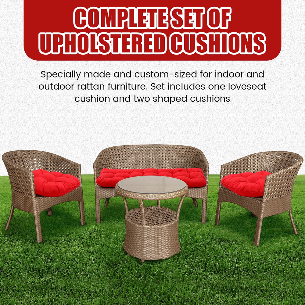 Barydat cushions in vibrant red colour on garden bench