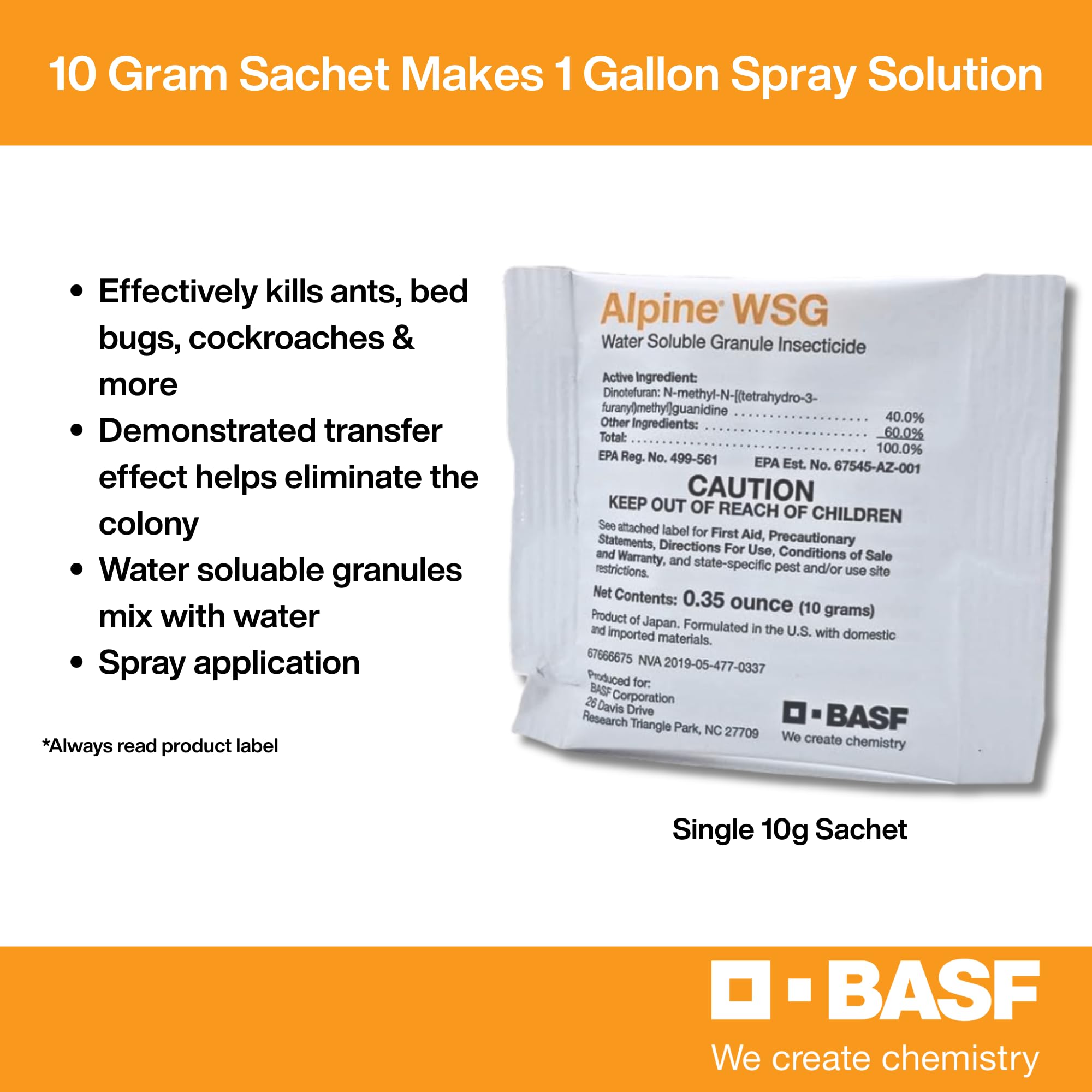 BASF Alpine WSG insecticide side view with dosage instructions