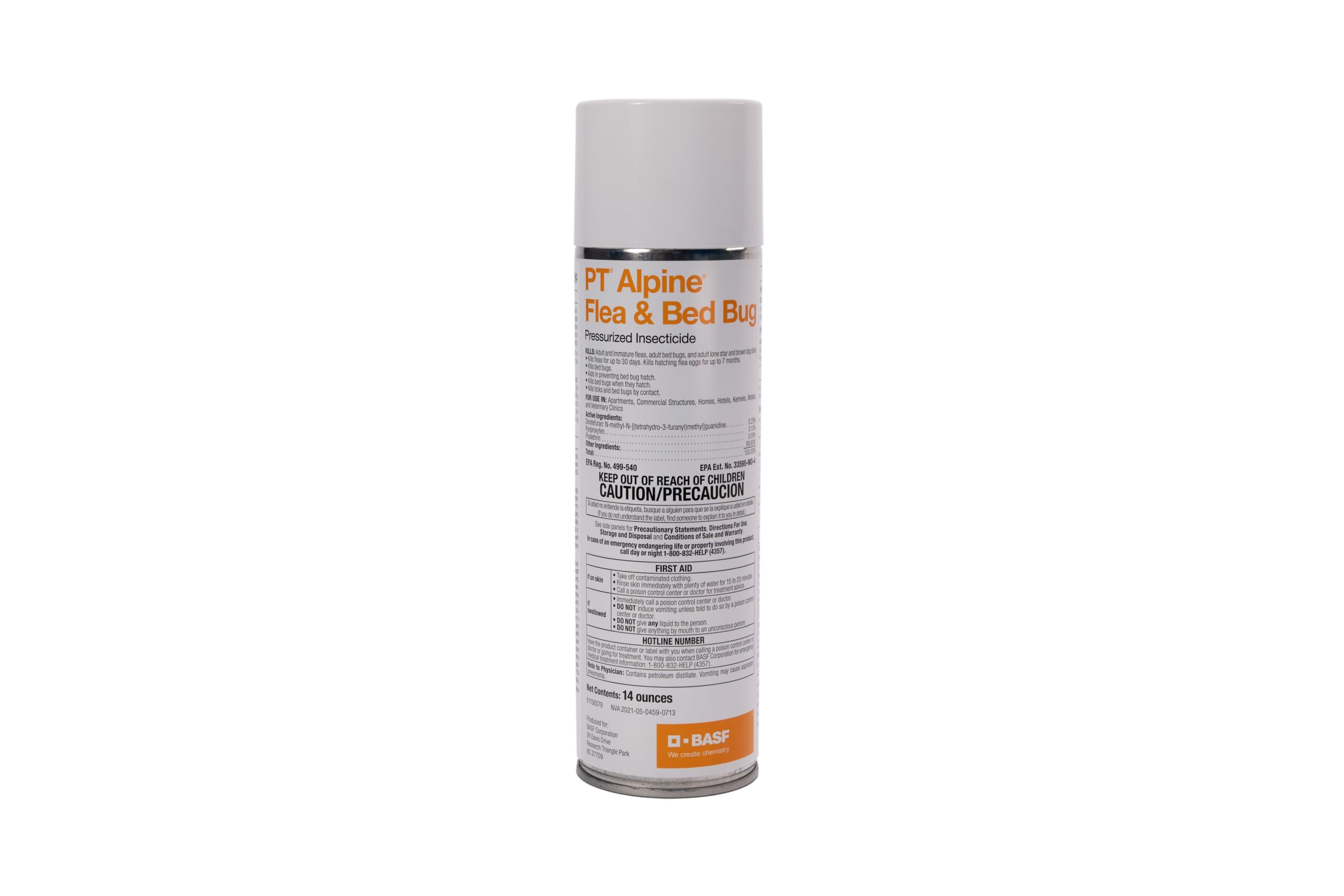 BASF PT Alpine Flea & Bed Bug Killer spray can with label details and usage instructions