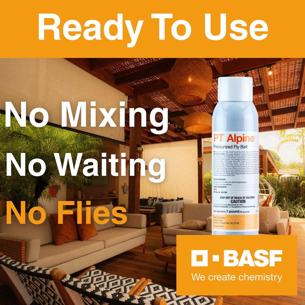 BASF PT Alpine Fly Bait Spray in use near garbage bin