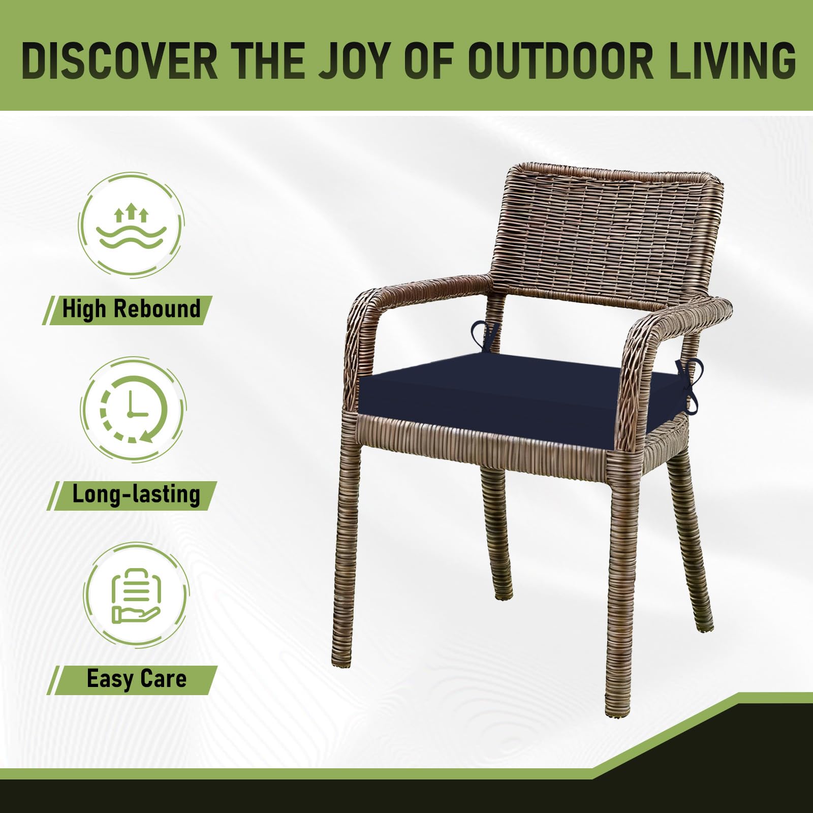 Basic Beyond navy chair cushions on a garden chair