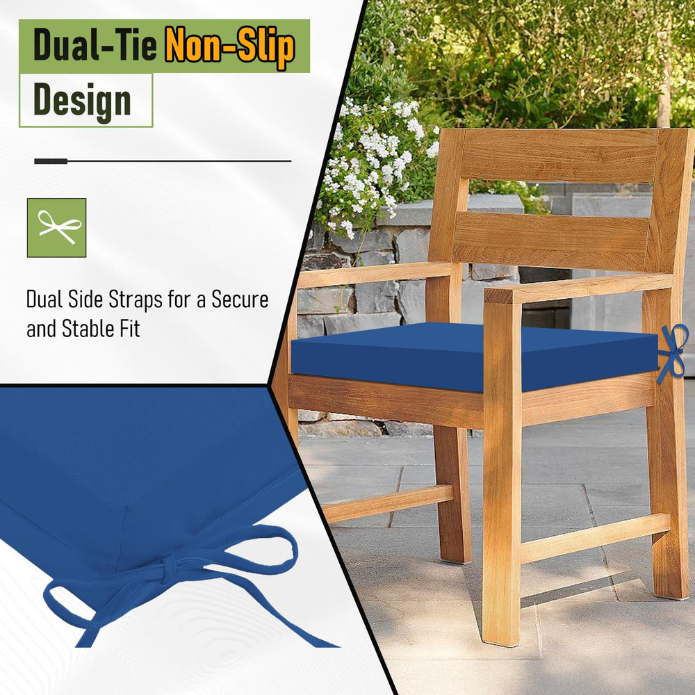 Basic Beyond outdoor chair cushions arranged on a garden chair