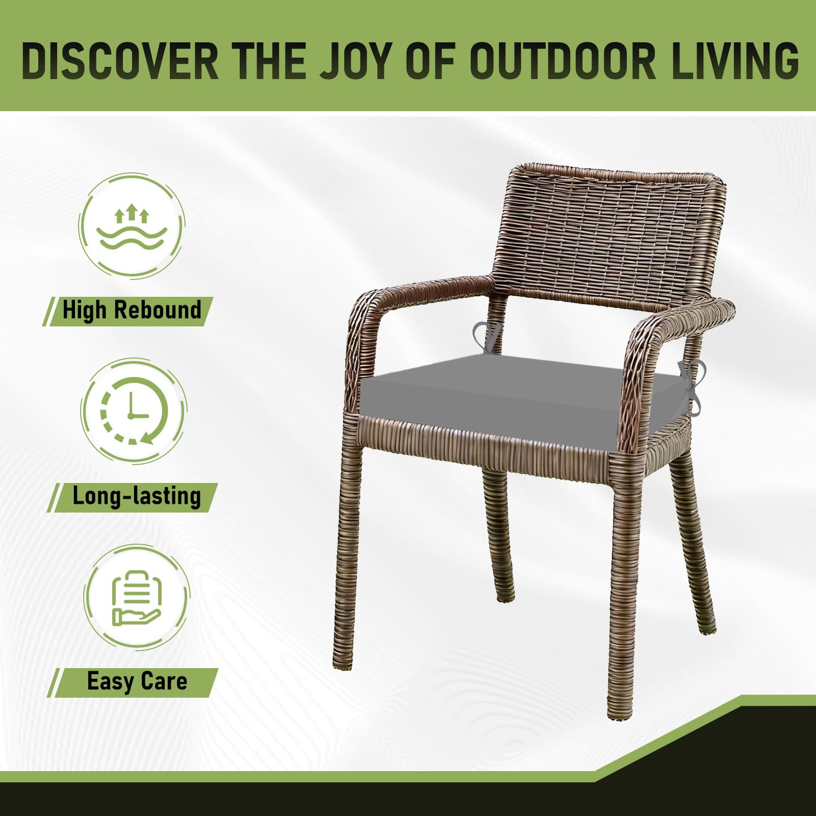 Basic Beyond Outdoor Chair Cushions displayed with decorative patterns