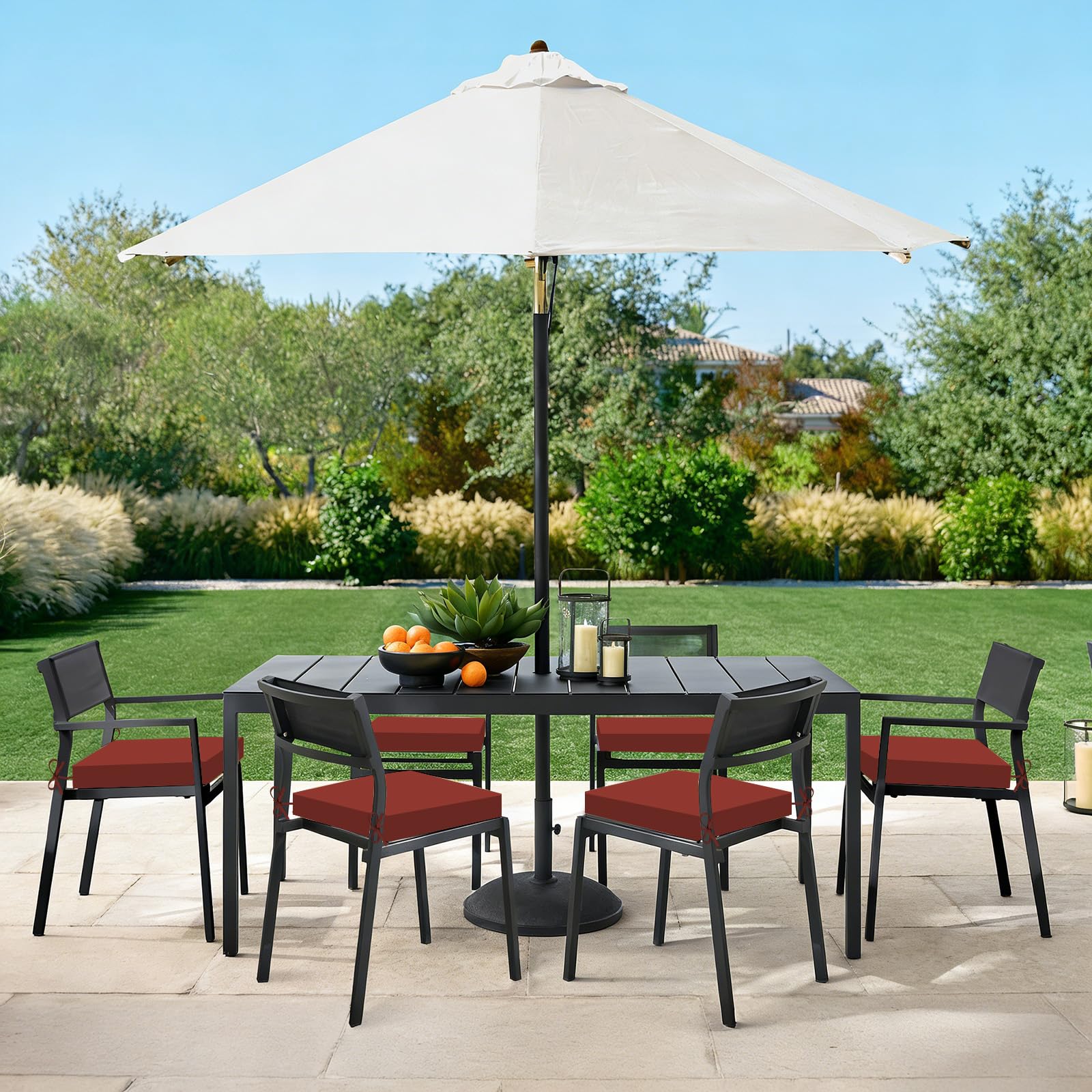 Basic Beyond Outdoor Chair Cushions in Brick Red with dimensions