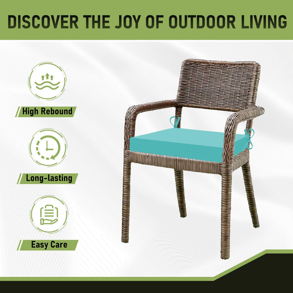 Basic Beyond Outdoor Chair Cushions in teal color with floral background