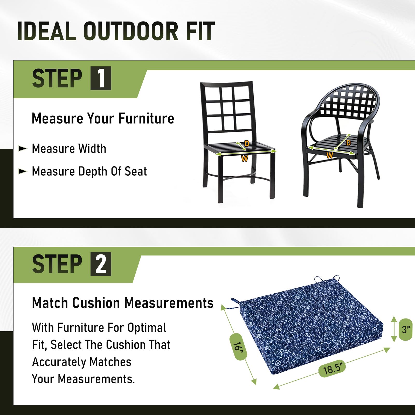 Basic Beyond Outdoor Chair Cushions set on a garden bench