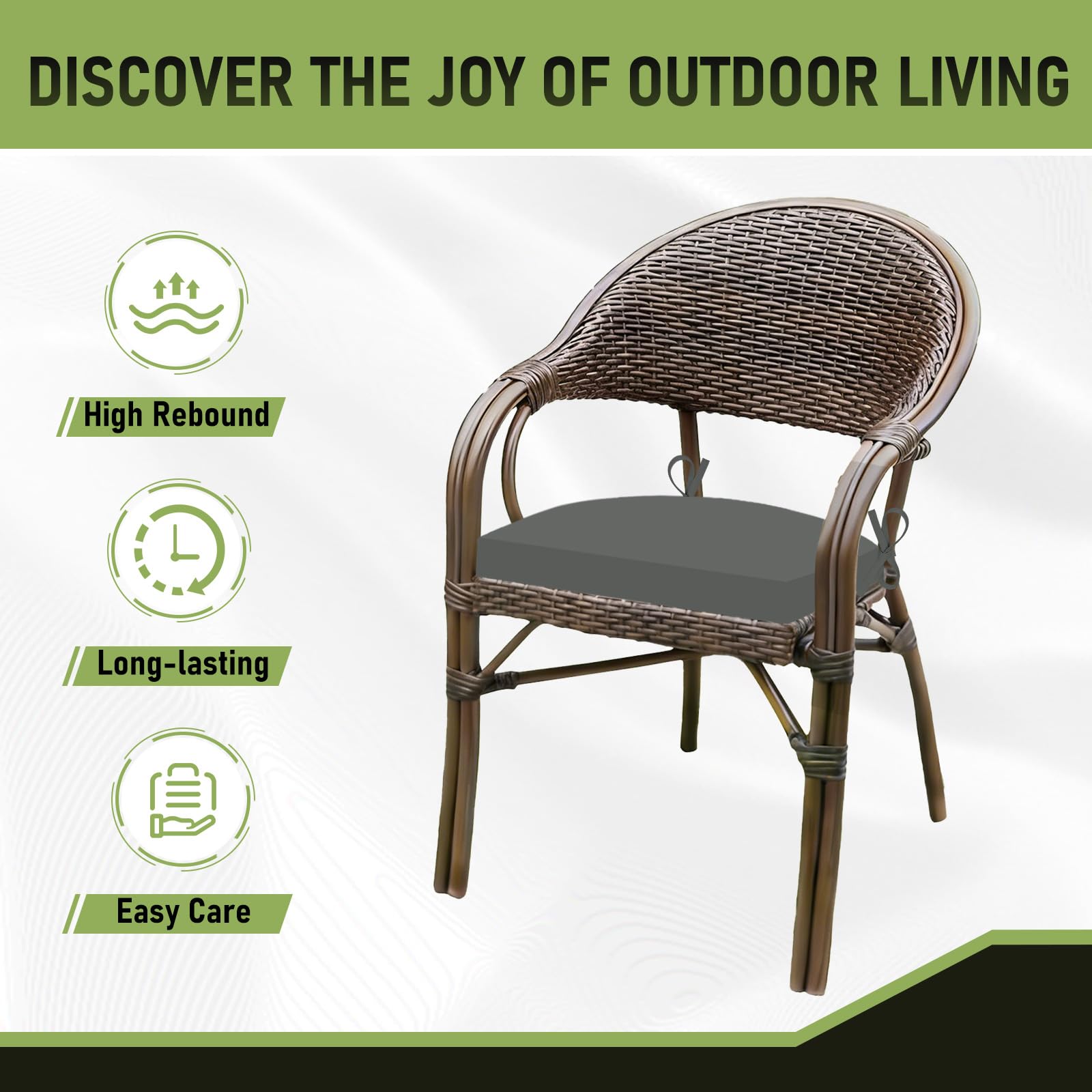 Basic Beyond Outdoor Chair Cushions, showing water-resistant fabric