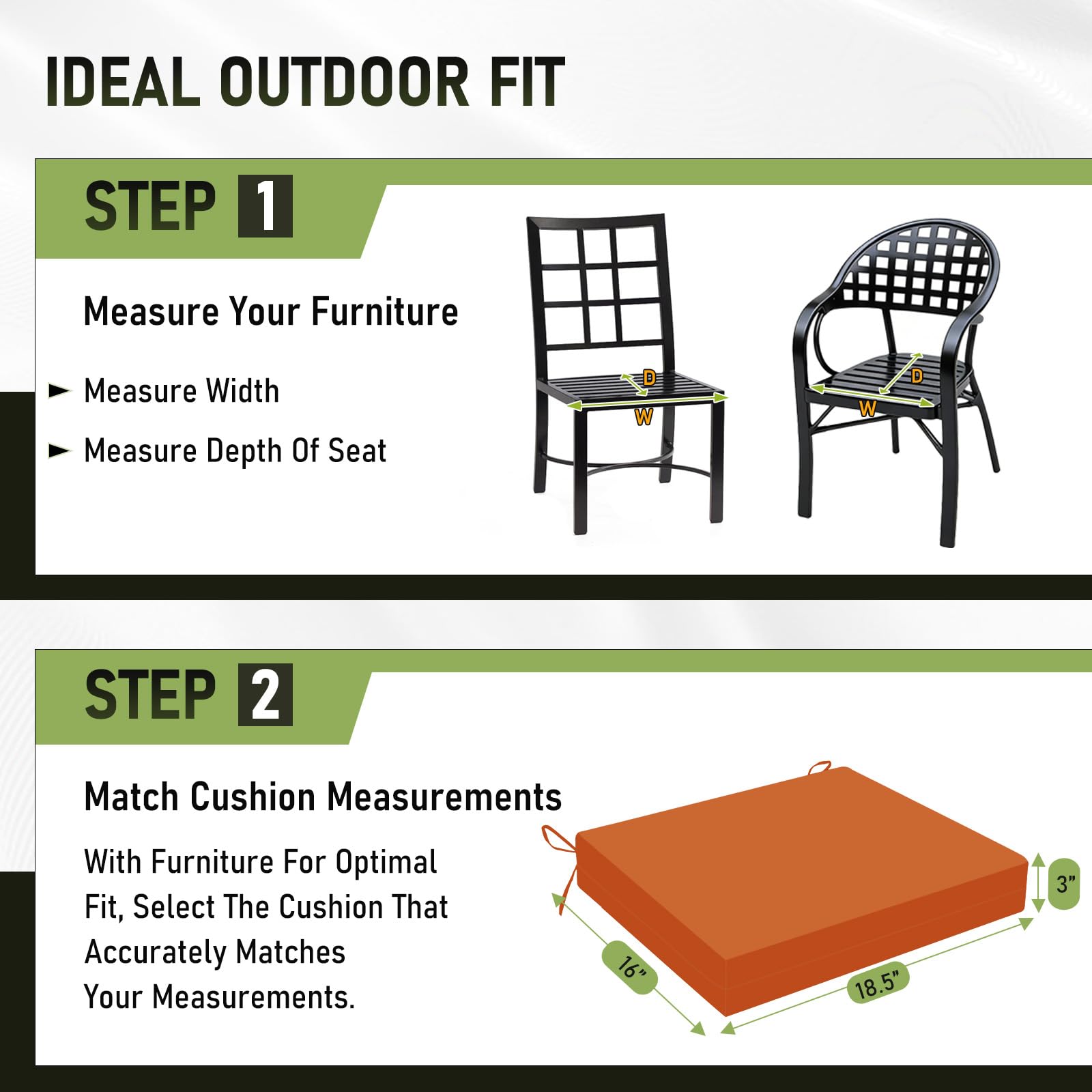 Basic Beyond Outdoor Chair Cushions showing water-resistant fabric