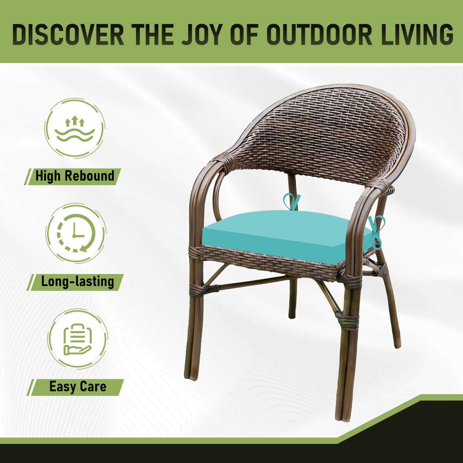 Basic Beyond outdoor chair cushions stacked for storage