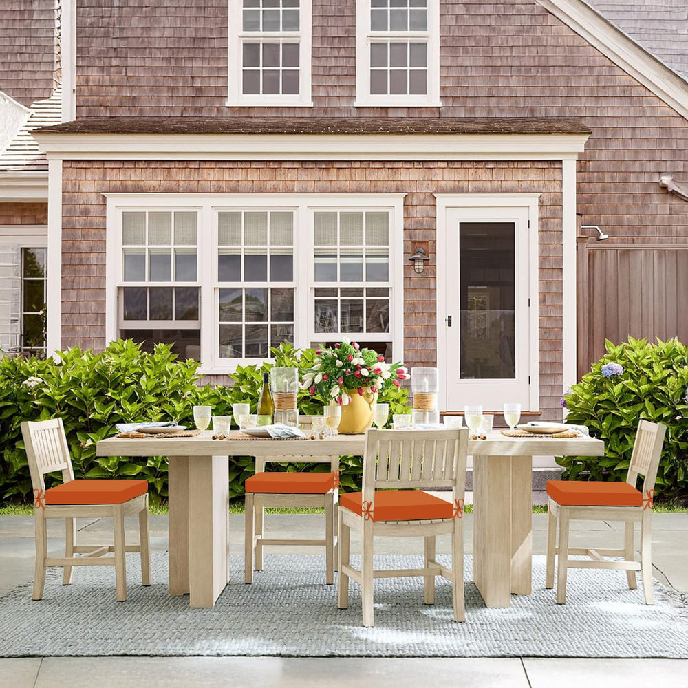 Basic Beyond Outdoor Chair Cushions stacked for storage