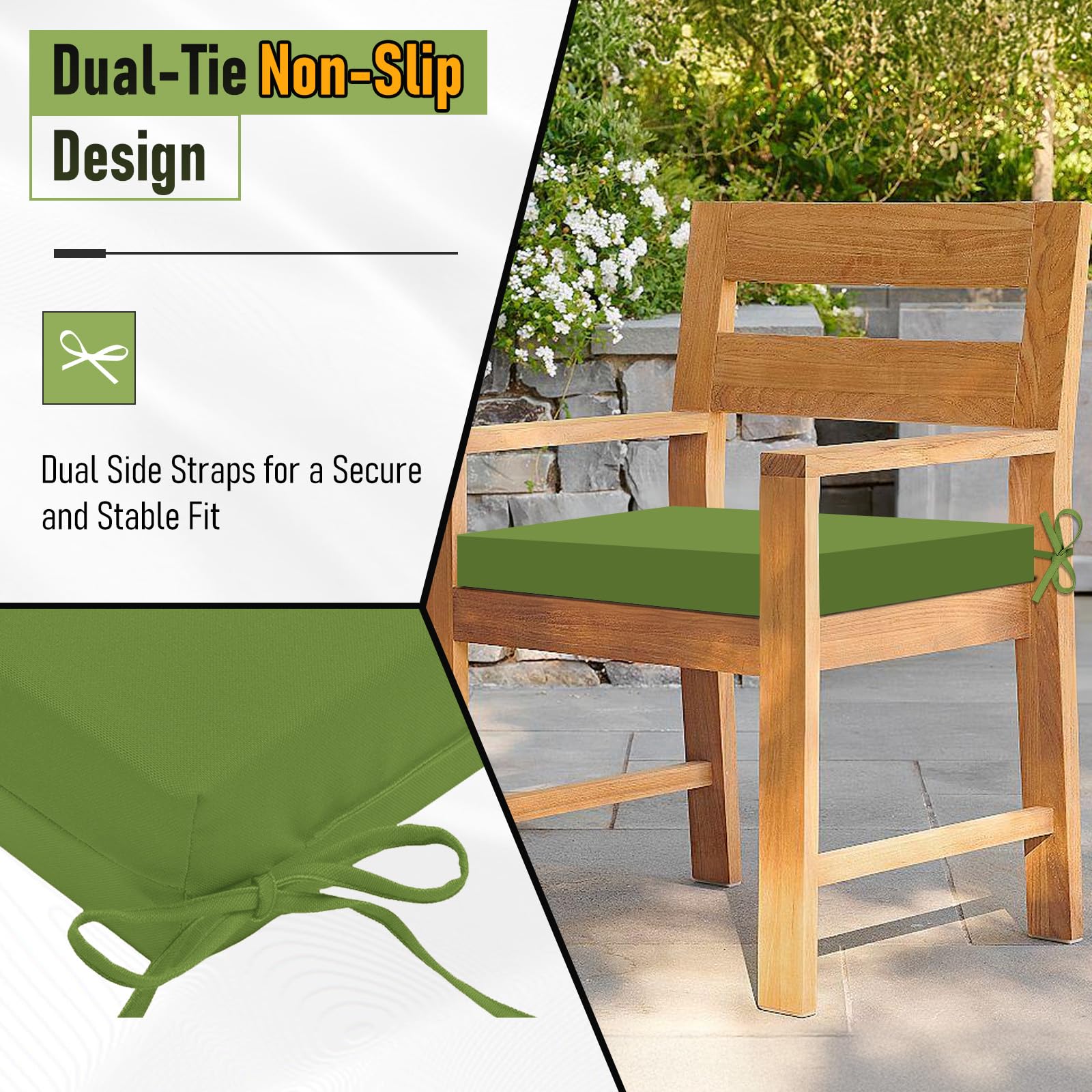 Basic Beyond outdoor cushions set arranged on patio chairs