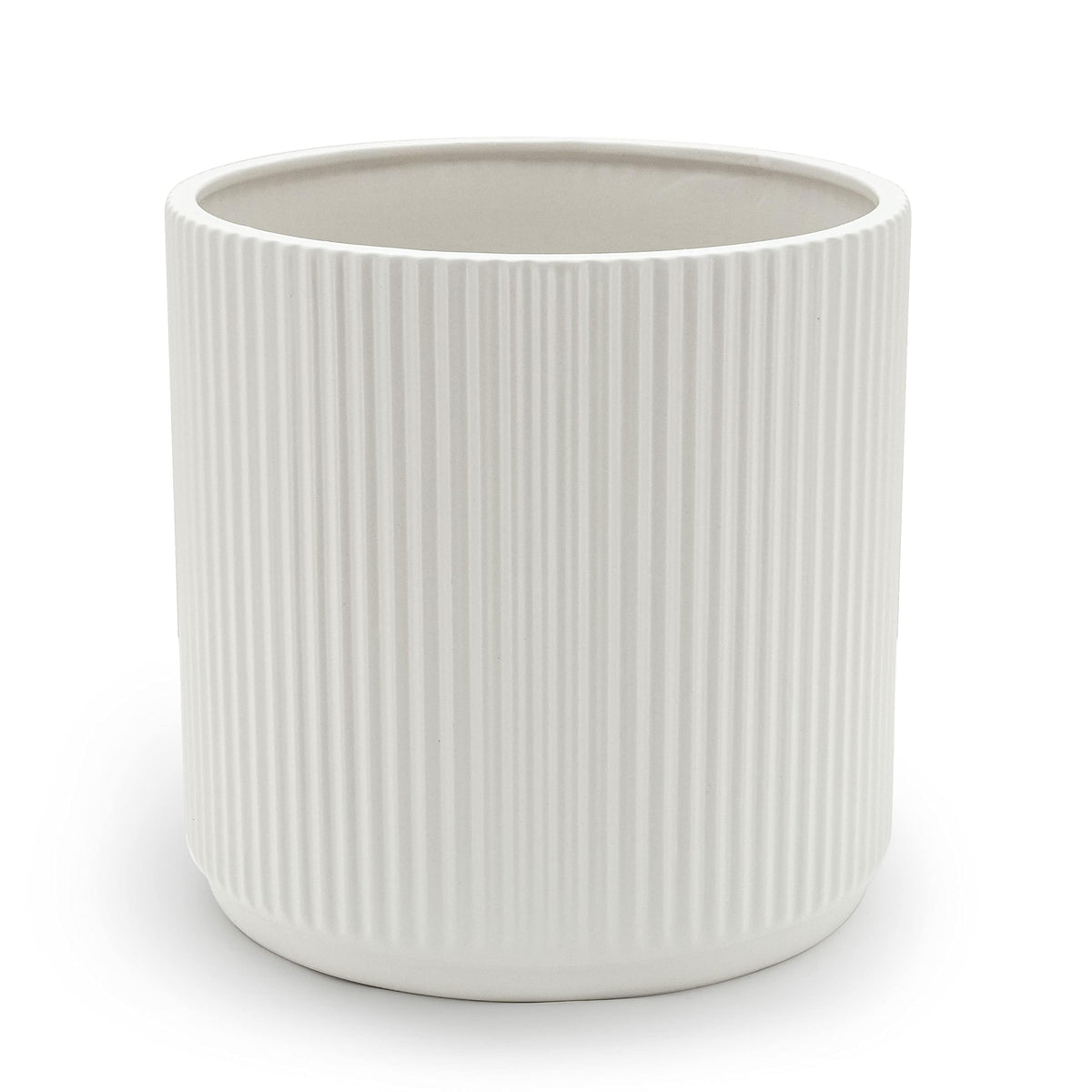Basics 10-inch fluted ceramic planter pot front view in white