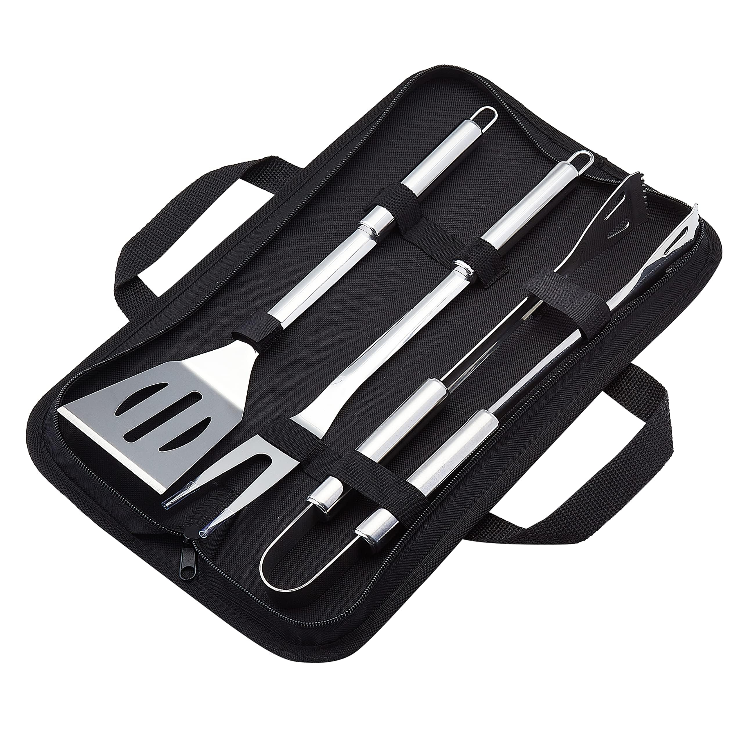 Basics 4-Piece BBQ Grilling Tool Set with spatula, fork, and tongs