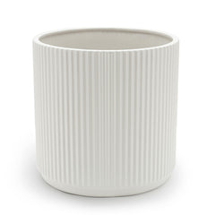 Basics 8-inch fluted ceramic planter pot in white front view