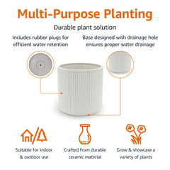 Basics 8-inch white ceramic planter showcasing drainage hole
