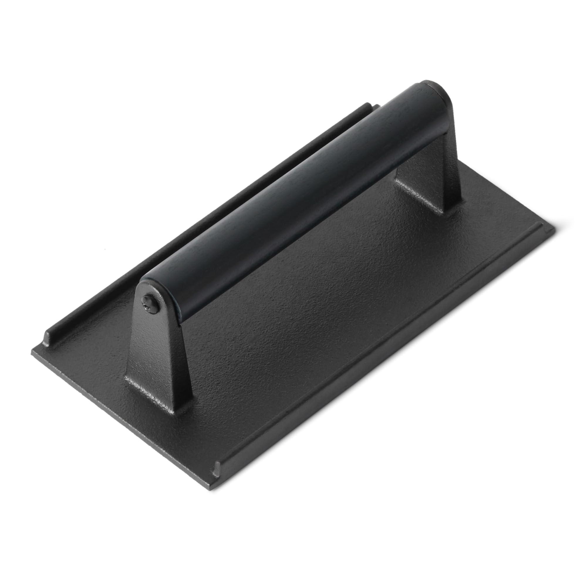 Basics Cast Iron Burger Press front view with wooden handle