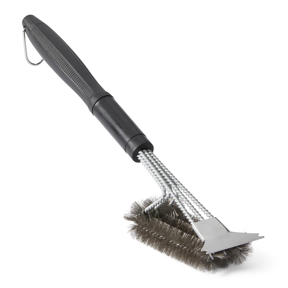 Basics Grill Brush and Scraper front view, Black and Silver