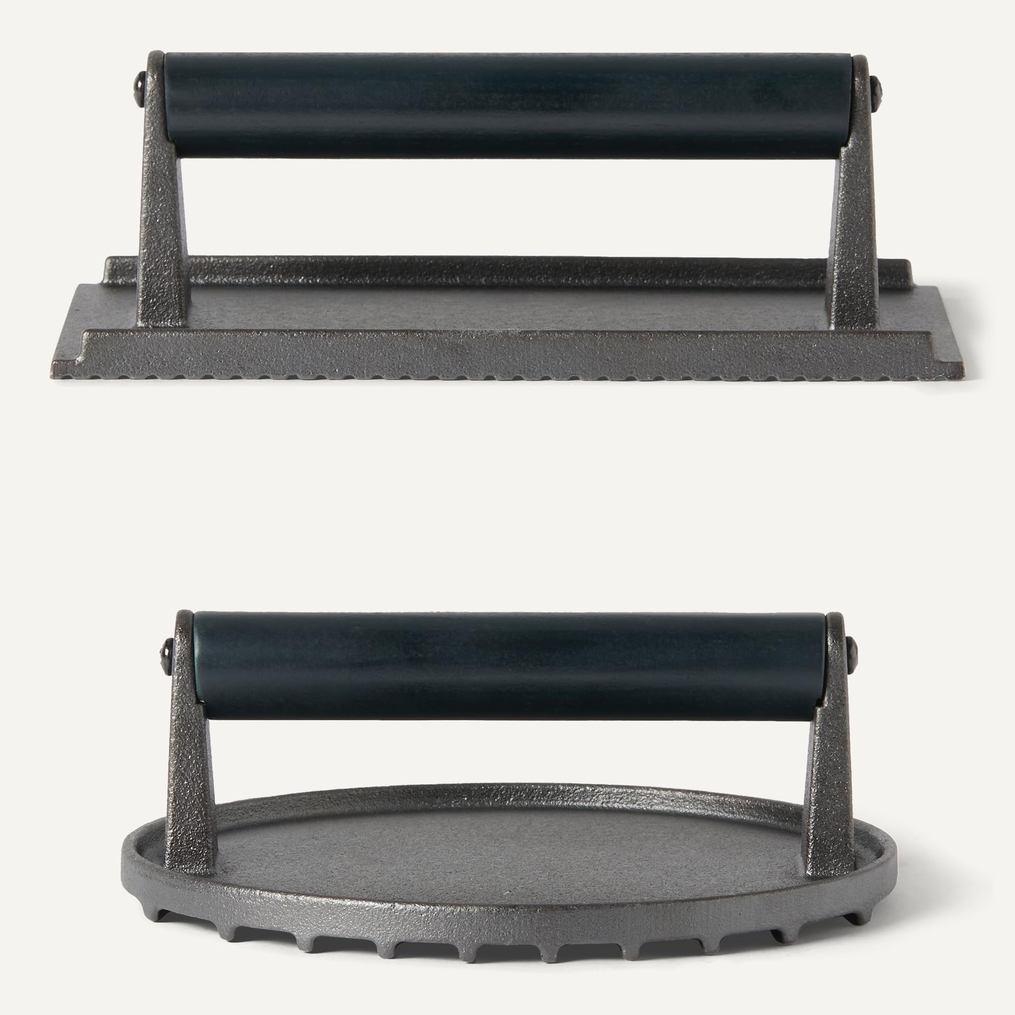 Basics rectangle burger press on grill with patties
