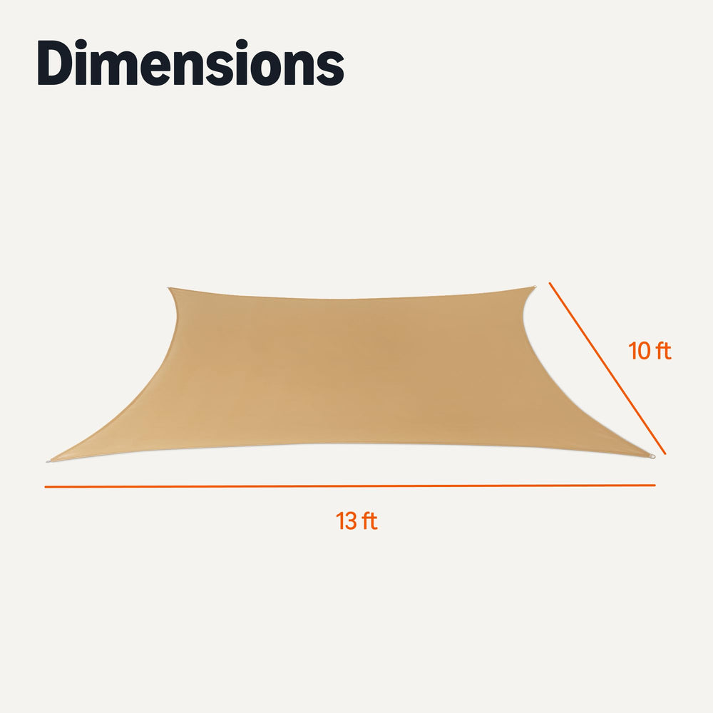 Basics shade sail packaging and dimensions displayed