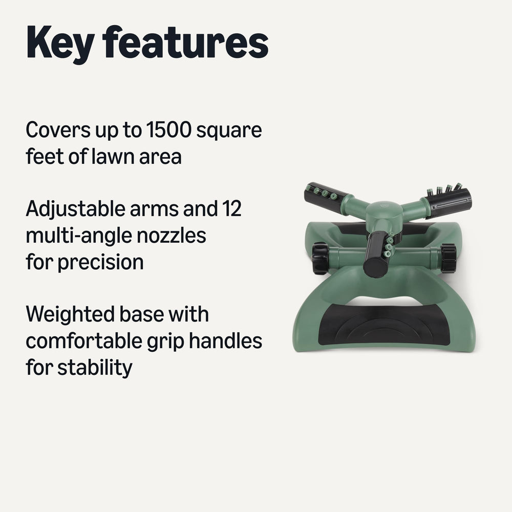 Basics Whirling Rotating Lawn Sprinkler side view with hose connection