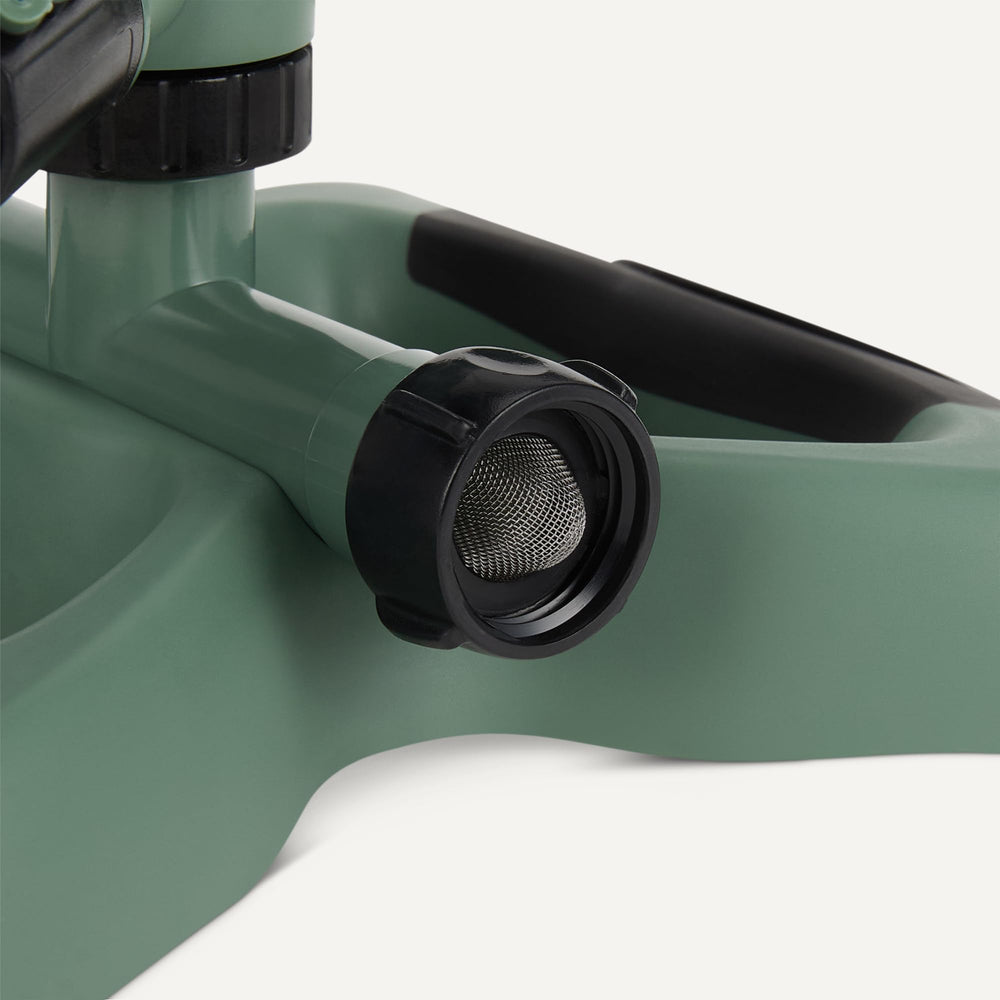 Basics Whirling Rotating Lawn Sprinkler with close-up of nozzles