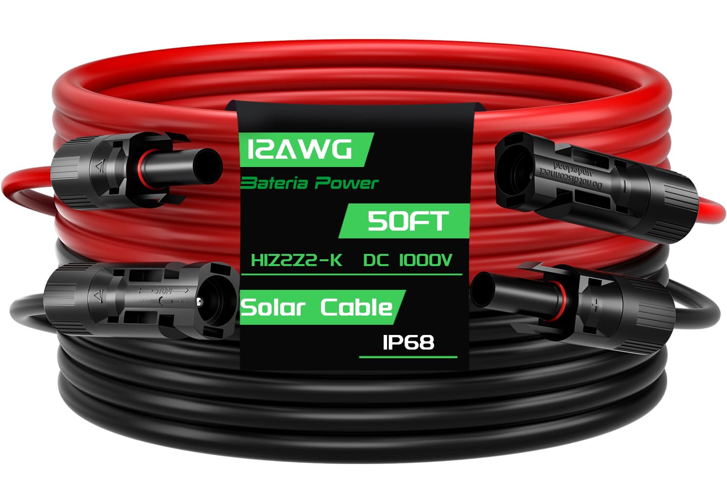 Bateria Power 50FT 12AWG solar extension cable black and red