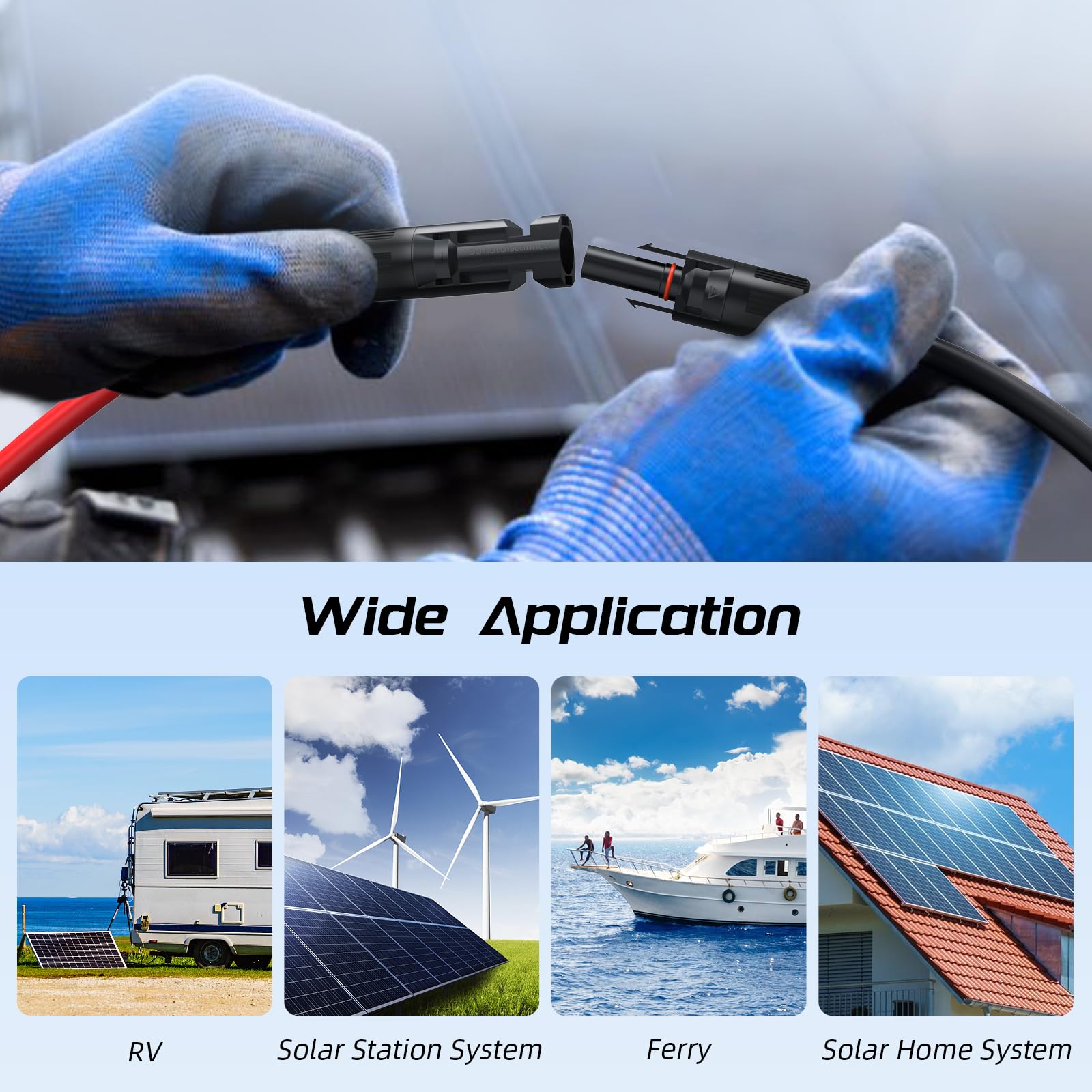 Bateria Power solar cable connectors and wiring details