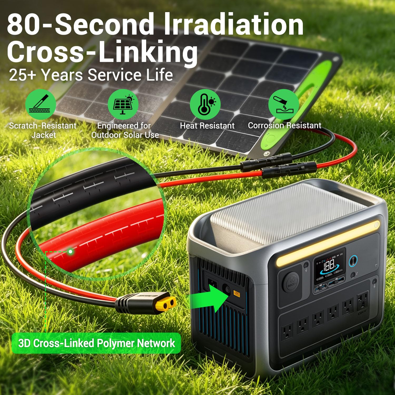 Bateria Power Solar to XT60 Extension Cable 50FT flexible installation