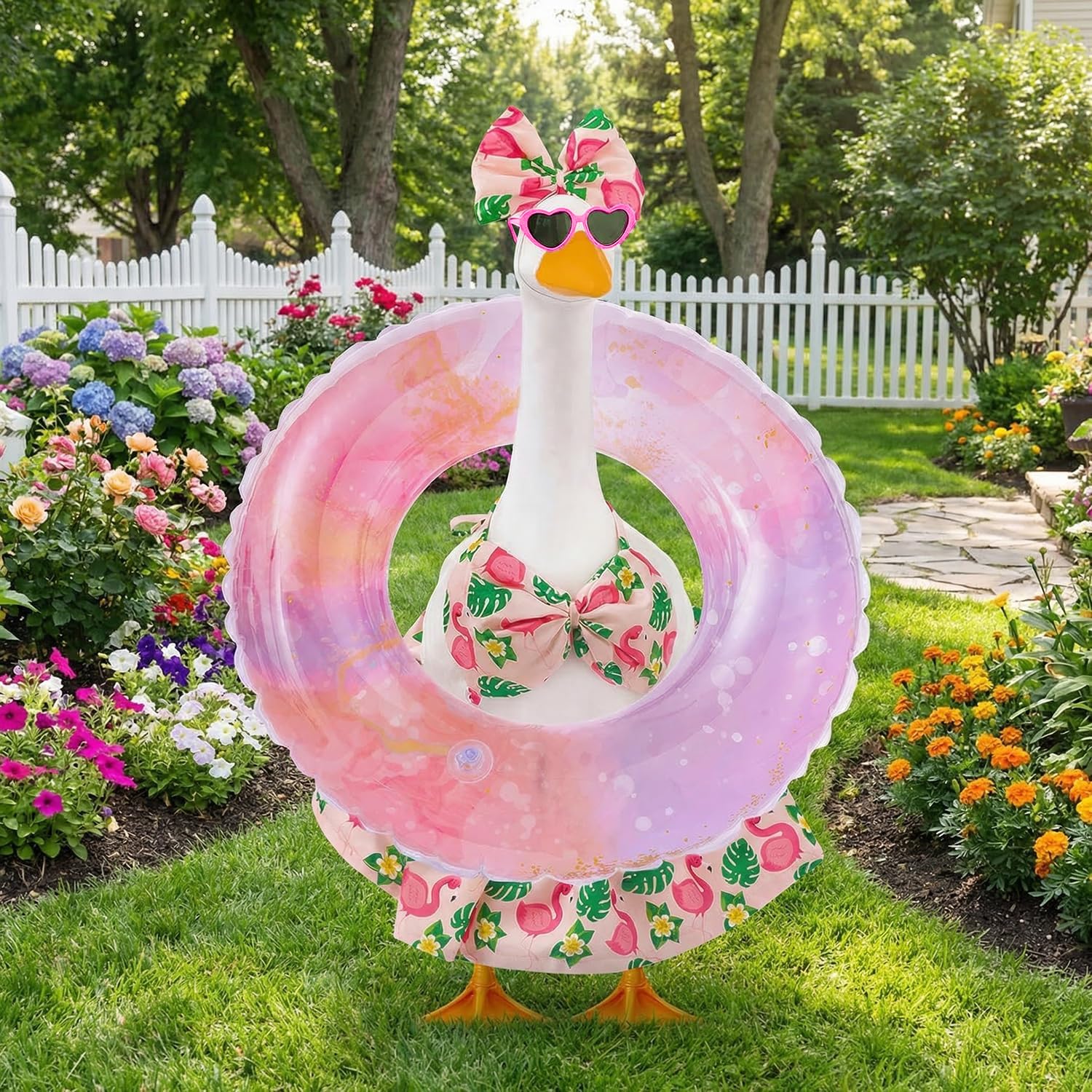 Batfsm Bikini Porch Goose Outfit displayed on a 23-inch goose statue