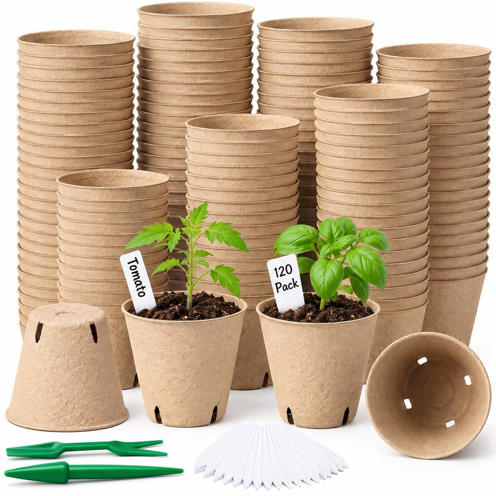 Baxrou 120 Pack 3.15 Inch Peat Pots with labels and tools