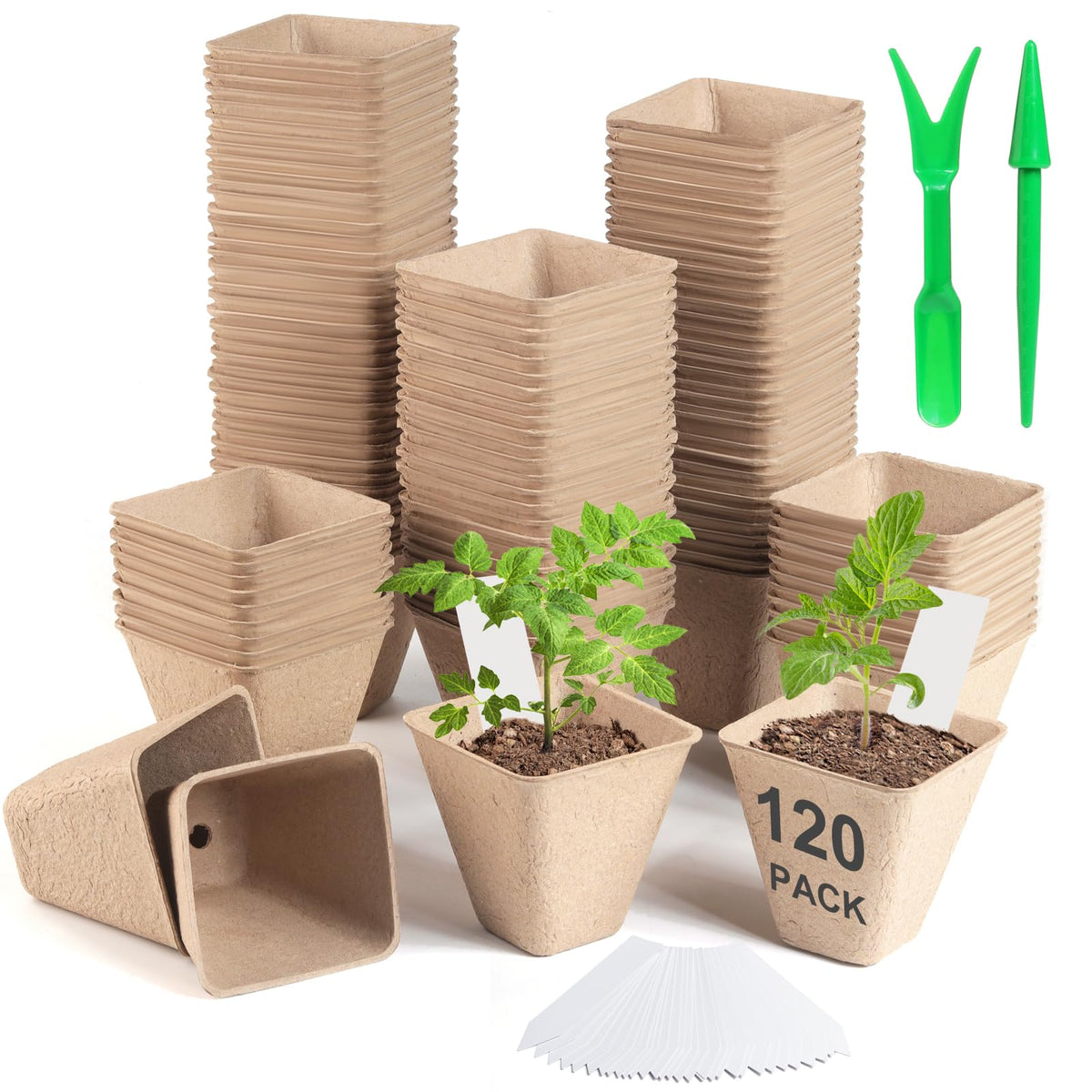 Baxrou 120 Pack 3.15 Inch Square Peat Pots front view