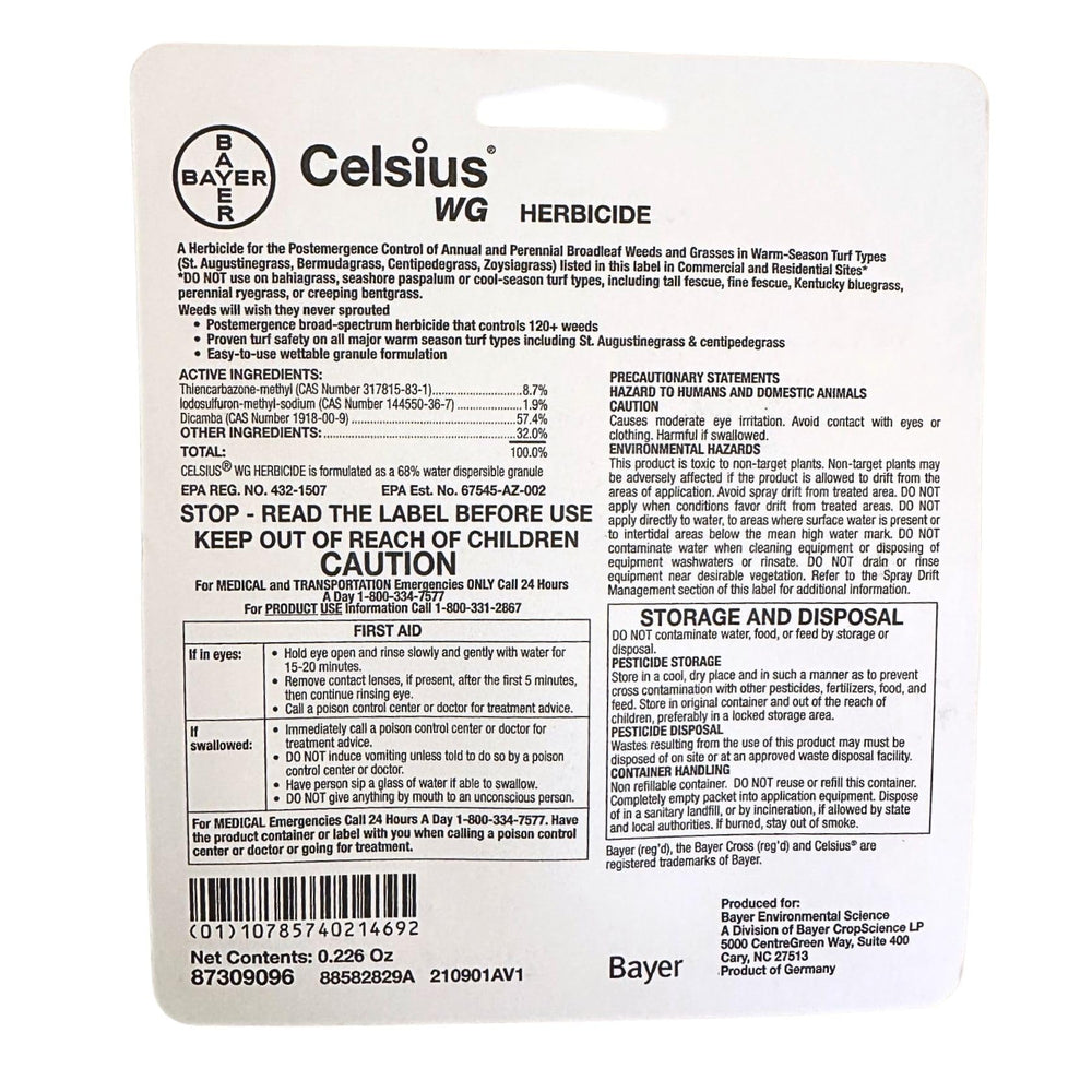 Bayer Celsius WG Easy Mix Packet on a garden table