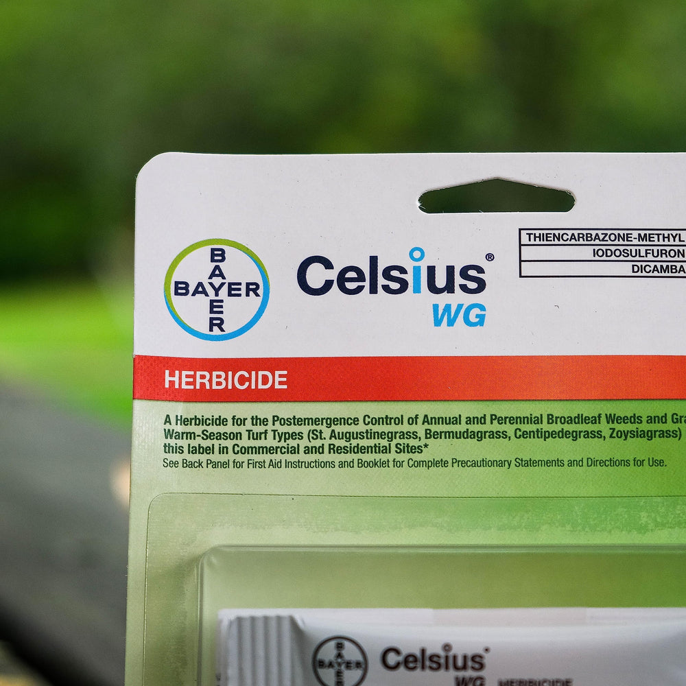 Bayer Celsius WG Easy Mix Packet safety instructions close-up