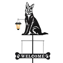 BAYN Solar German Shepherd Welcome Sign front view with lantern