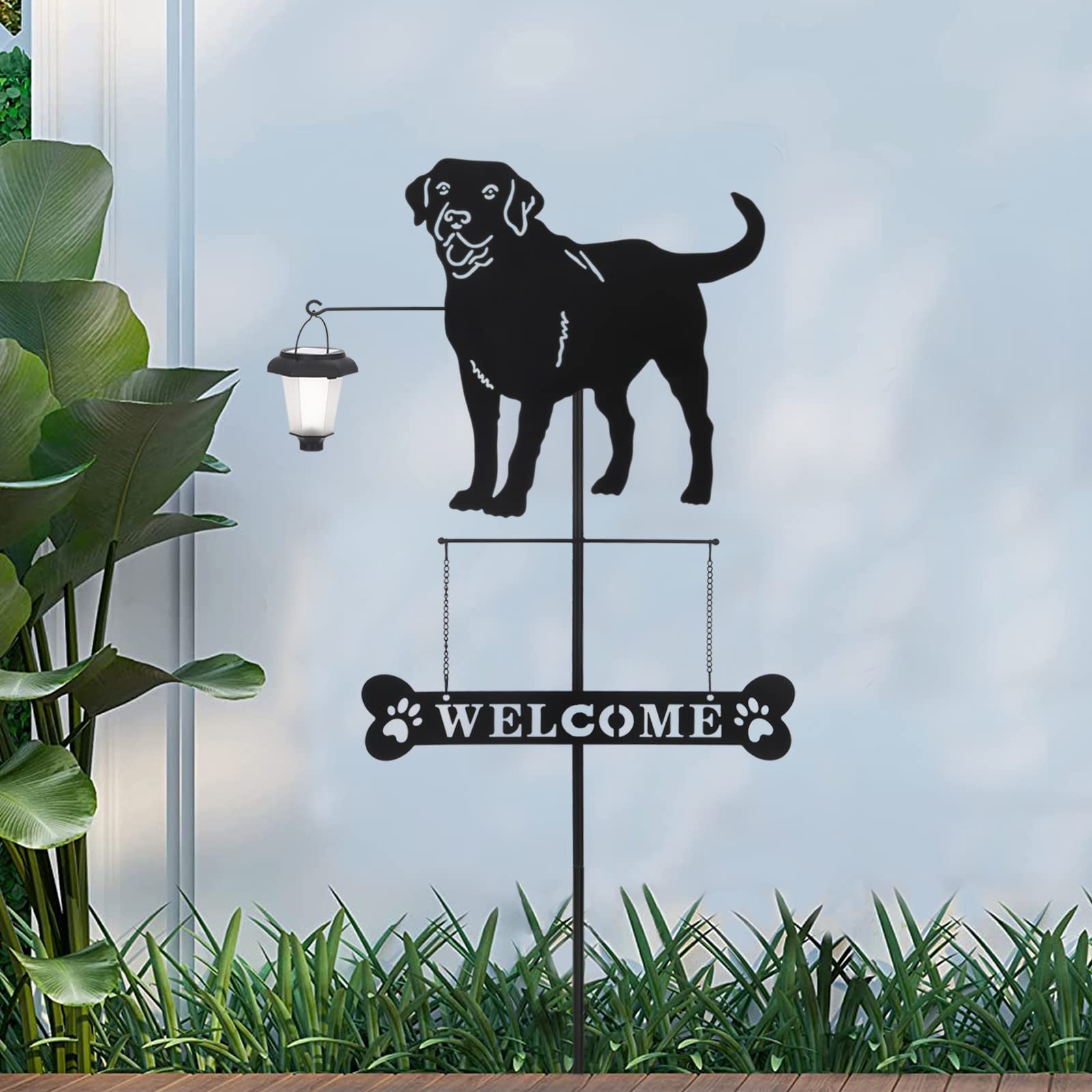 BAYN Solar Labrador Welcome Sign assembled in yard