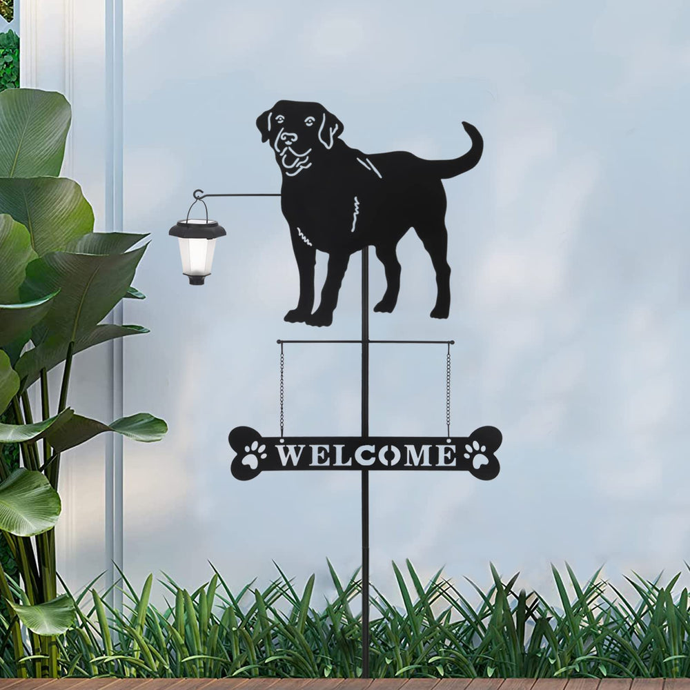 BAYN Solar Labrador Welcome Sign assembled in yard
