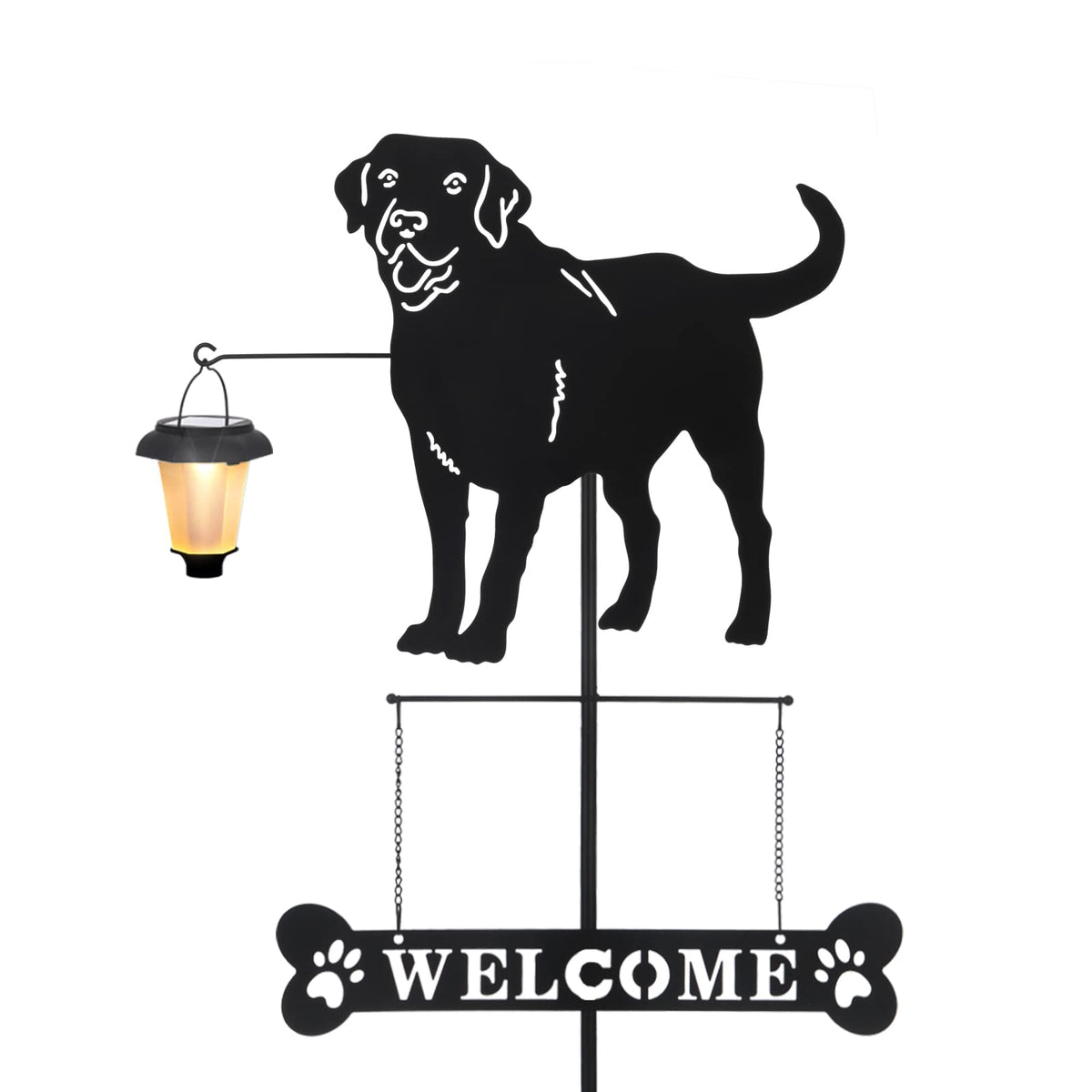 BAYN Solar Labrador Welcome Sign with lantern front view