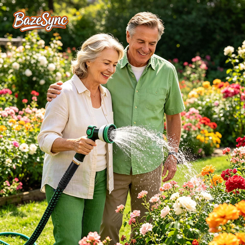 BazeSync 25FT Garden Hose in use watering plants
