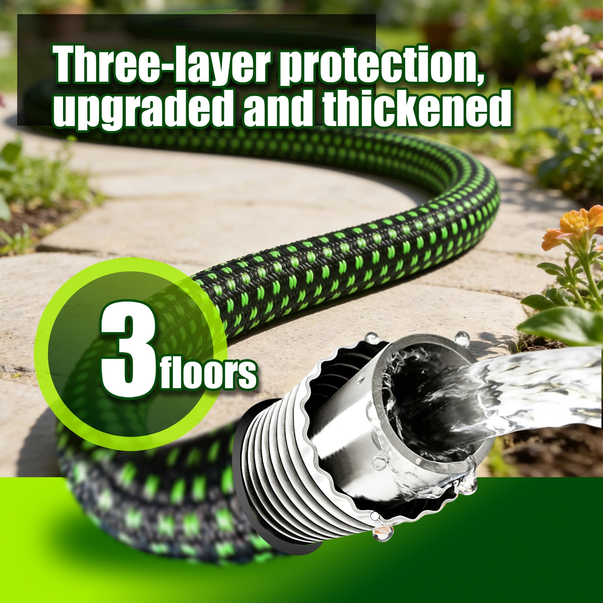 BazeSync 25FT Garden Hose with 10-function nozzle