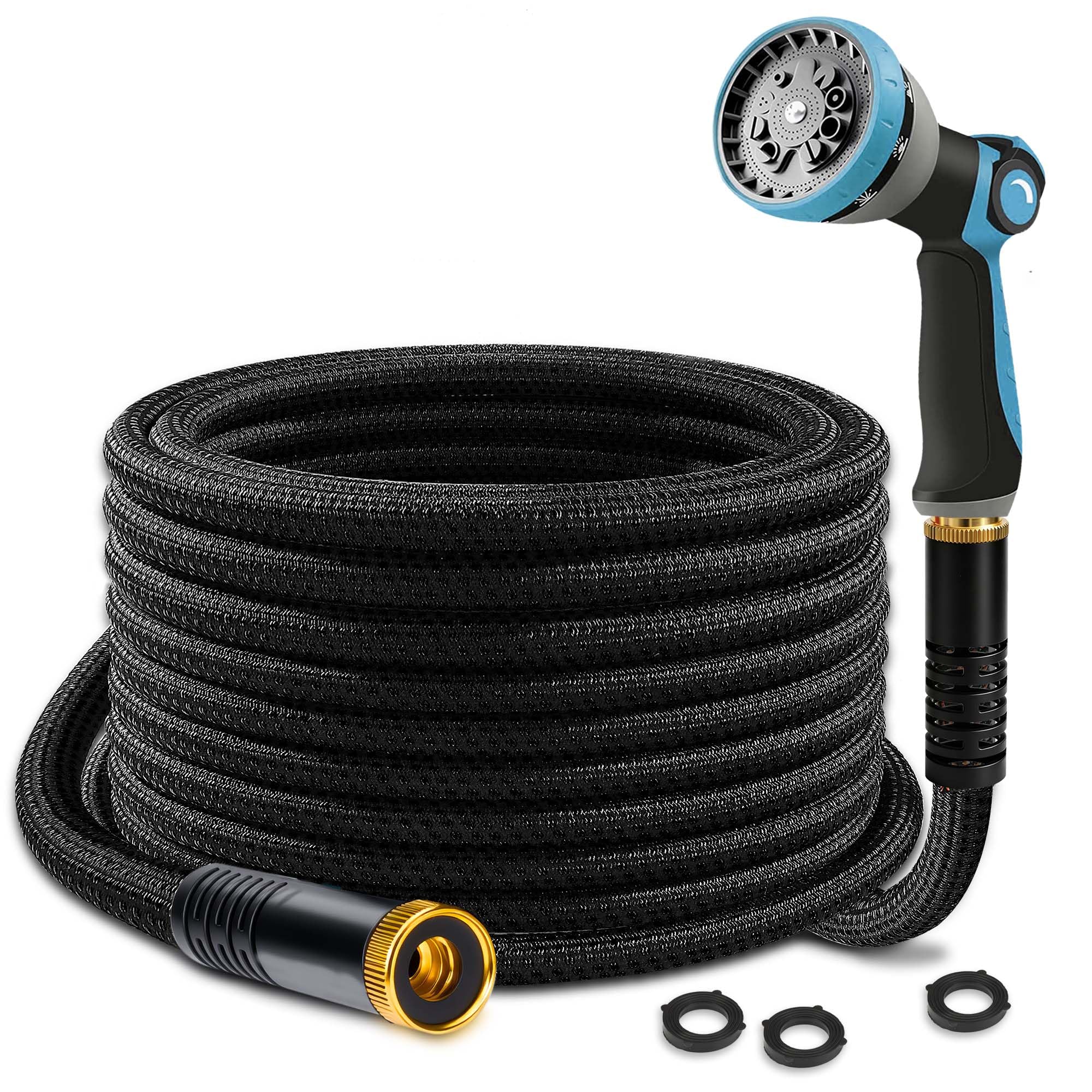 BazeSync Garden Hose 25FT with 10-function nozzle in black