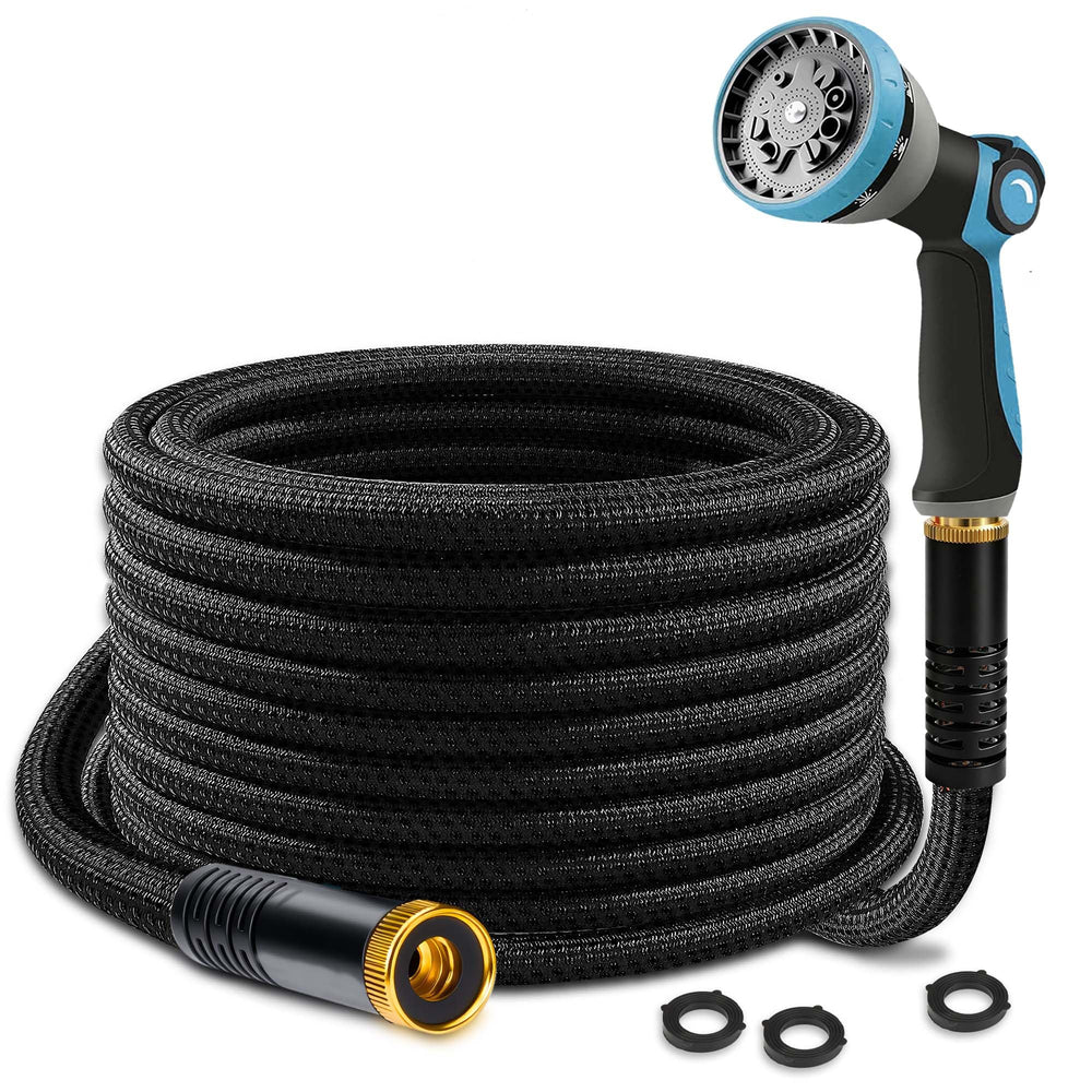 BazeSync Garden Hose 25FT with 10-function nozzle in black