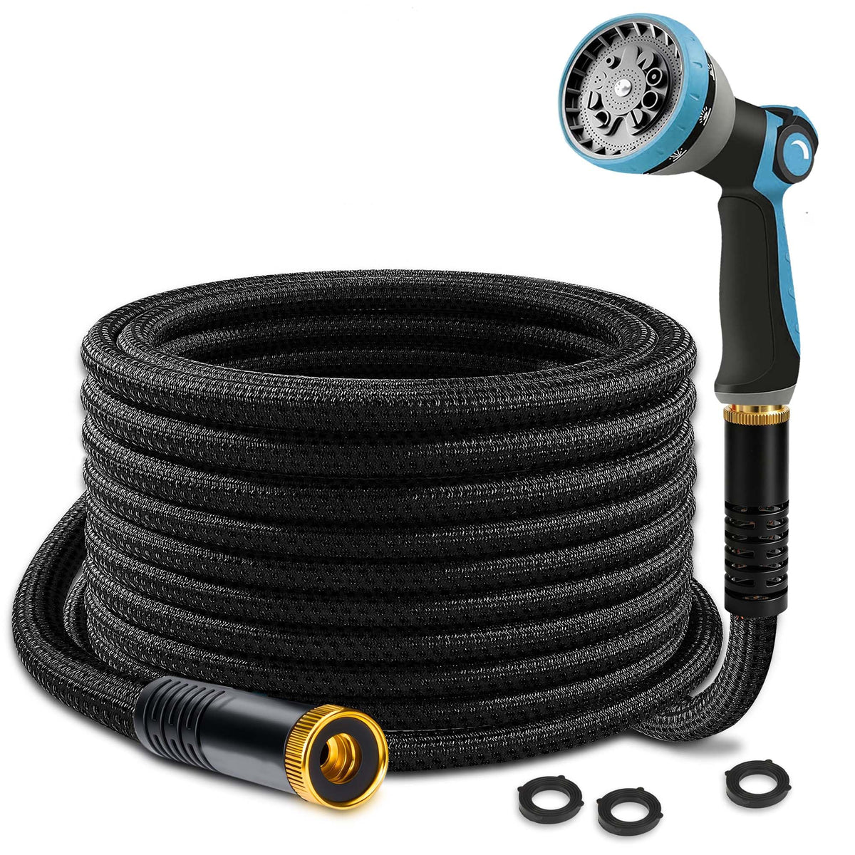 BazeSync Garden Hose 25FT with 10-function nozzle in black