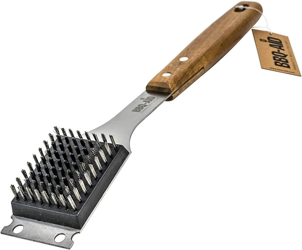 BBQ-Aid 16 Inch Grill Brush with wooden handle and stainless steel bristles