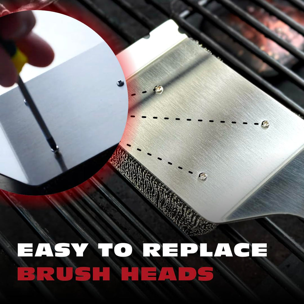 BBQ-Aid Bristle Free Grill Brush Cleaner in action on a grill